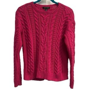 Lauren Ralph Lauren Women’s Hot Pink Cable Knit Sweater Size M